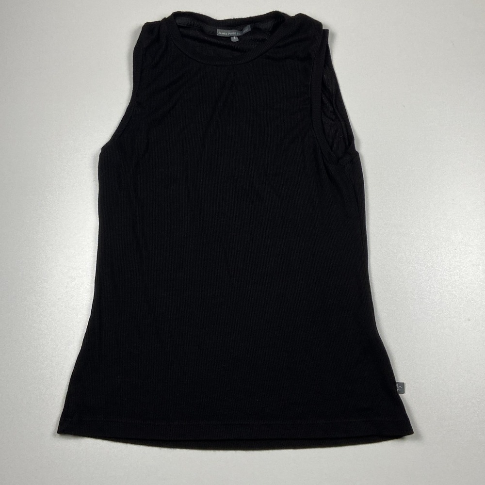 James Perse Standard Ribbed Tank Top Size 2 Blk Stretch Elevated Basics USA Made